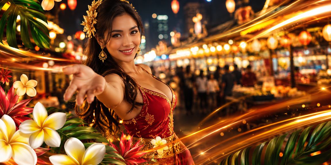 Pengguna mengakses aplikasi casino di pasar malam dengan suasana lampu berwarna-warni