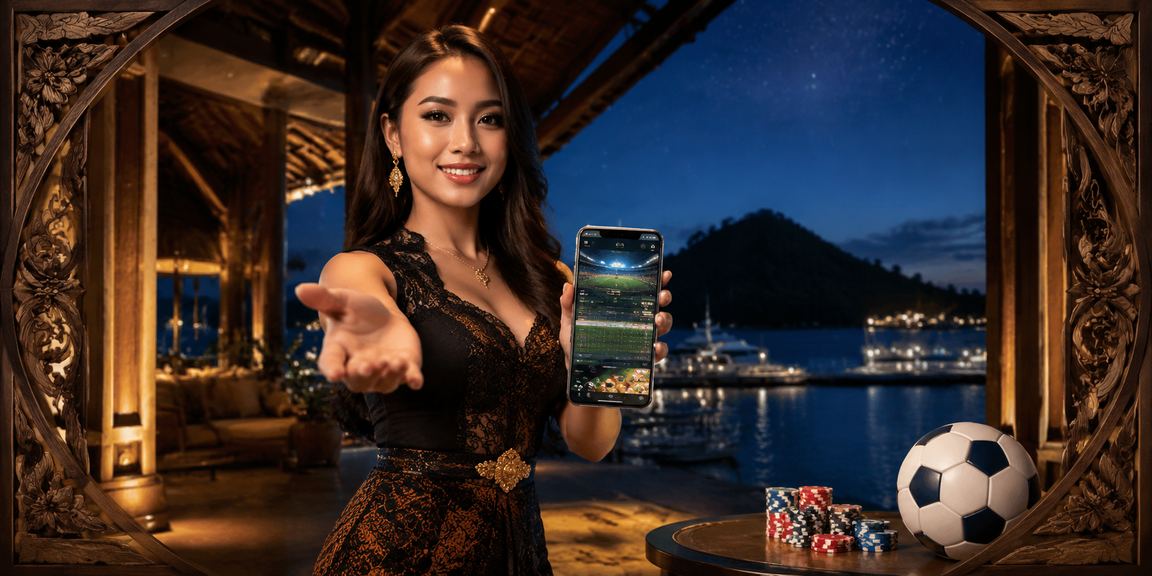 Wanita Vietnam tersenyum di depan layar permainan casino online yang berwarna-warni
