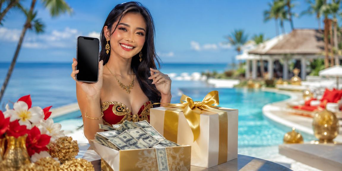 Seseorang bermain casino mobile di tepi pantai dengan suasana santai dan terkendali